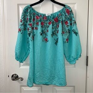Women’s Kindred blouse boho-style floral embroidered peasant top plus size 2X